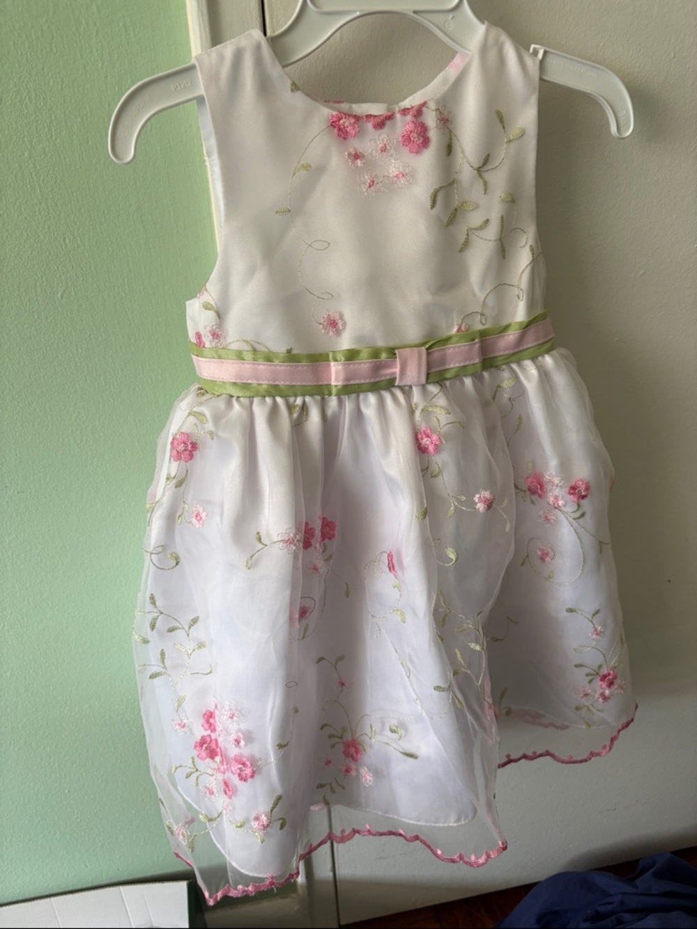 24M White Floral Embroidered Girls Dress with Pink Accents